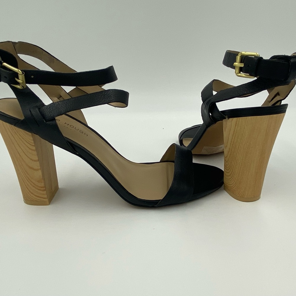 Julianne Hough black and wood strappy sandals